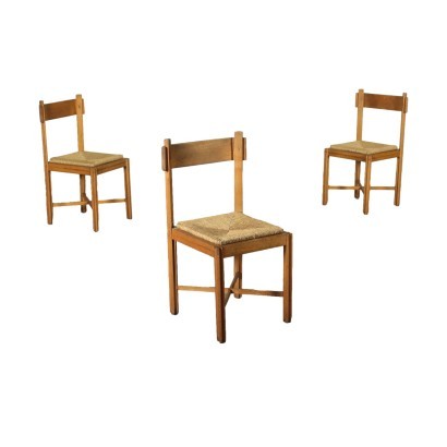 Groupe de 3 Chaises Hêtre Italie Années 1960