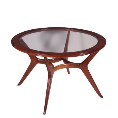 Table Veneered Solid Mahogany Glass Argentine 1950s