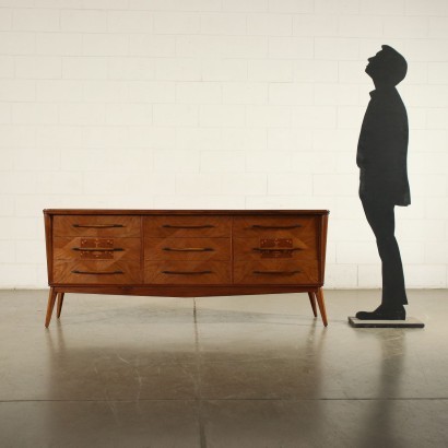 Chest Of Drawers Mahogany Veneer Wood Brass Argentine 1950s