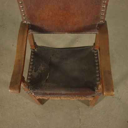 Fauteuil Baroque Noyer Cuir - Italie XVIII Siècle