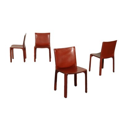 Group Of Four Chairs Mario Bellini Metal Leather 1980s