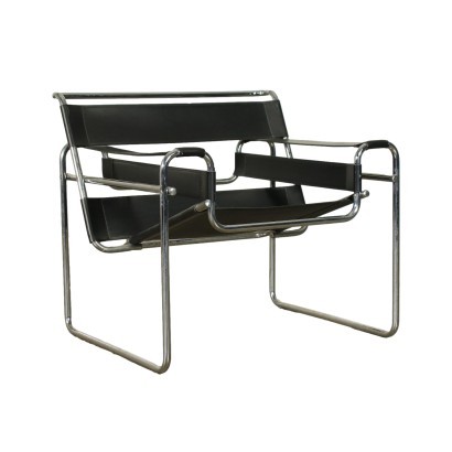 Armchair Leather Chromed Tubular Italy 1970s 1980s