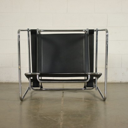 Armchair Leather Chromed Tubular Italy 1970s 1980s