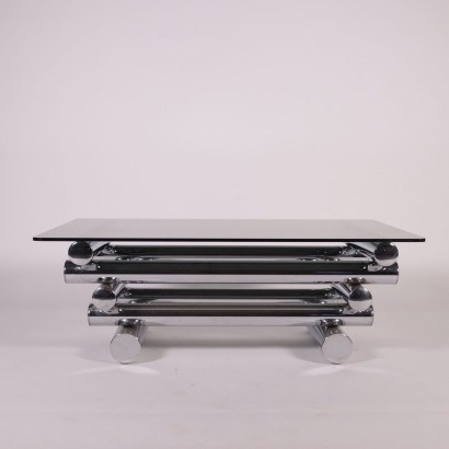 Coffee Table Chromed Metal Smoked Glass Italy 1960s 1970s