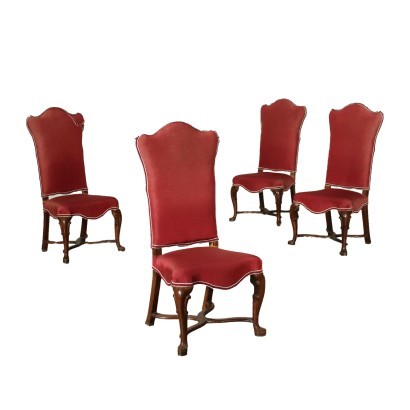 Group Of 4 Tuscano Pattone Chairs Walnut Italy 18th Century