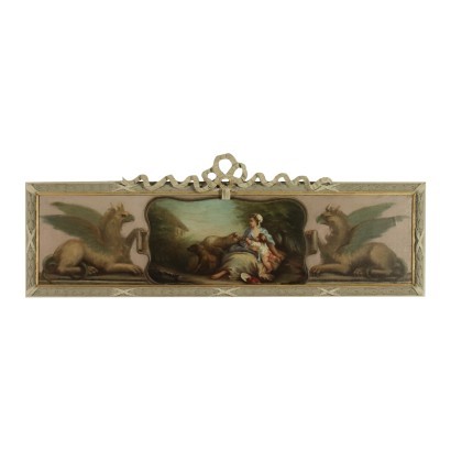Overdoor with Allegoric Painting Oil on Canvas XIX Century