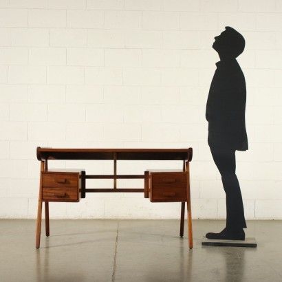 Writing Desk Stained Beech Mahogany Veneer Italy 1950s