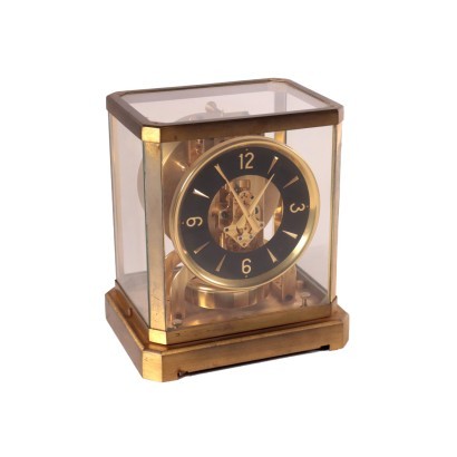 Jaeger-LeCoultre Table Clock Brass Glass Switzerland 20th Century