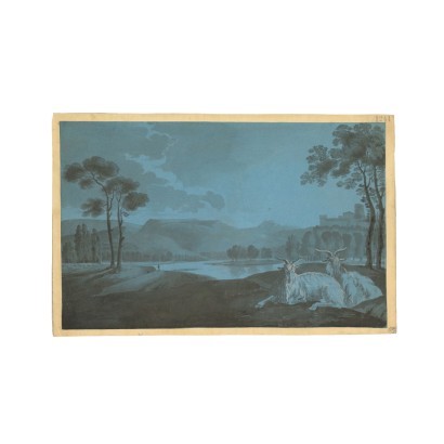 Rural Nightscape With Goats Mixed Technique On Cardboard 18th Century