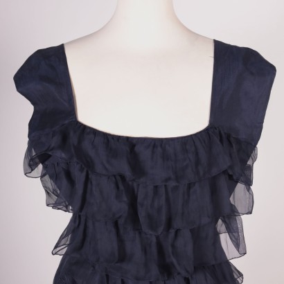 Vintage Dark Blue Dress Organza Italy 1980s