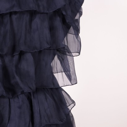 Vintage Dark Blue Dress Organza Italy 1980s