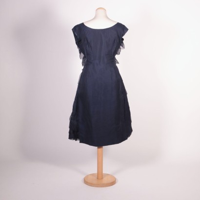 Vintage Dark Blue Dress Organza Italy 1980s