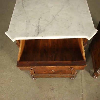 Paire de Tables de Chevet Umbertini Marbre Peuplier Italie 1870-1900