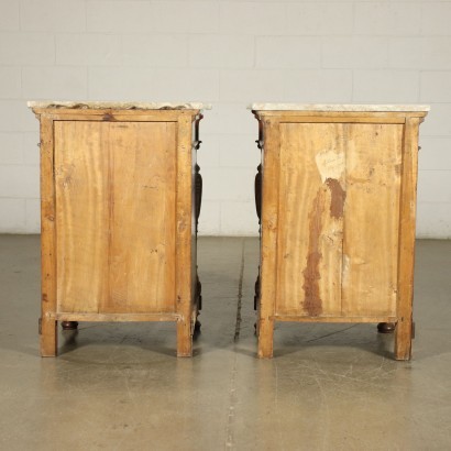 Pair of Umbertine Bedside Tables Poplar Walnut Marble - Italy XIX Cent