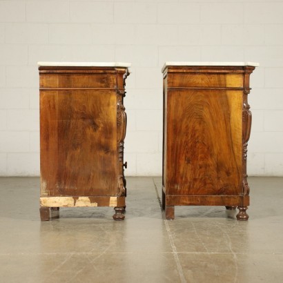 Pair of Umbertine Bedside Tables Poplar Walnut Marble - Italy XIX Cent
