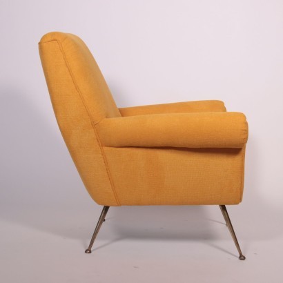 Armchair Foam Brass Fabric Italy 1950s 1960s