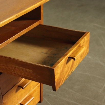 Writing Desk Veneered Wood Solid Fruitwood Brass Beech Argentina 1950s