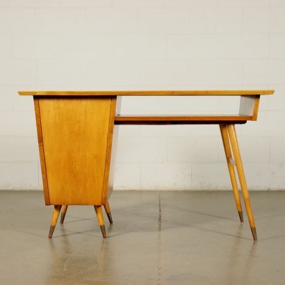 Writing Desk Veneered Wood Solid Fruitwood Brass Beech Argentina 1950s