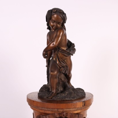 Unterstützungsuhr mit Bronzestatue Holz - Frankreich XIX Jhd