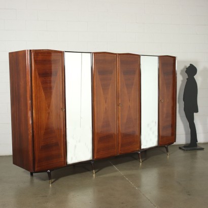 Cabinet Veneered Wood Polyester Mirrored Glass Italy 1950s 1960s