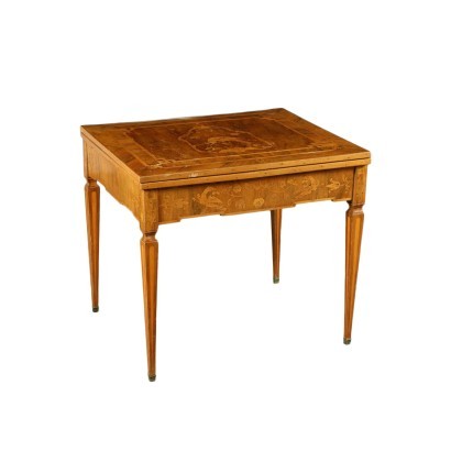 Table à Jeu Néoclassique Noyer Laiton Italie XVIII Siècle