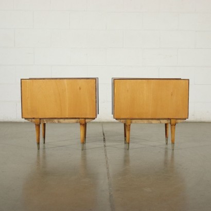 Pair of Bedside Tables Beech Fruitwood Brass Argentine 1950s