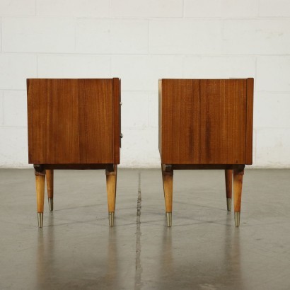 Pair of Bedside Tables Beech Fruitwood Brass Argentine 1950s