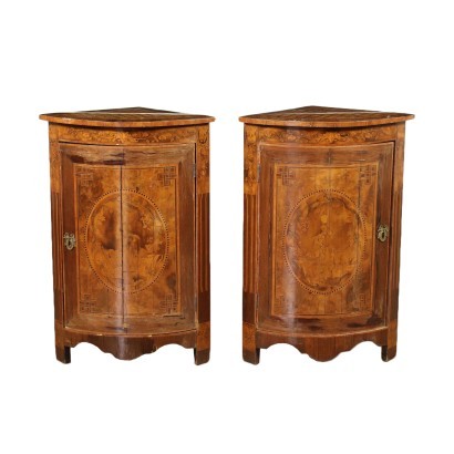 Pair of Inlaid Corenr Cabinets Italy 19th-20th Century