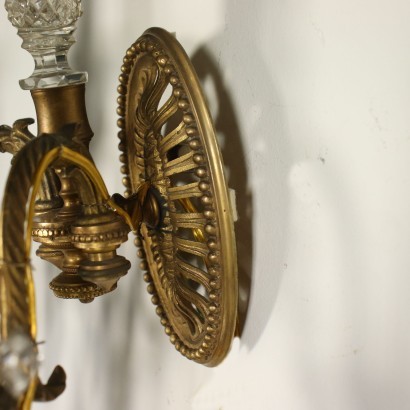 Pair of Liberty Wall Lights Gilded Bronze Glass Italy 20th Century