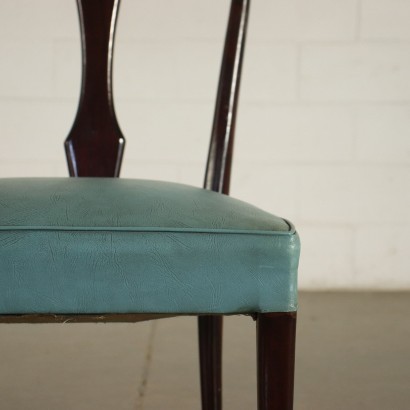 Group Of Six Chairs Leatherette Spring Stained Wood Italy 1950s 1960s