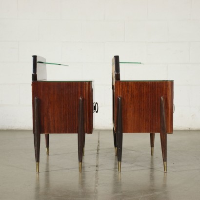 Pair Of Bedside Tables Veneered Wood Glass Italy 1950s 1960s