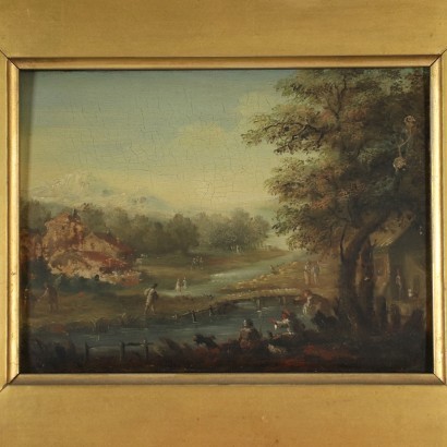 art, art italien, peinture italienne du XIXe siècle, Paysage avec personnages