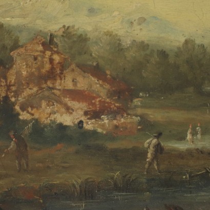 art, art italien, peinture italienne du XIXe siècle, Paysage avec personnages