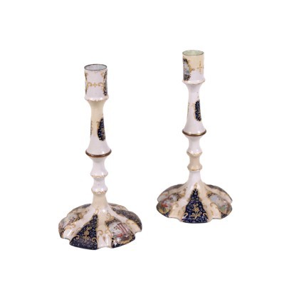 Pair of Candlsticks Metallic Enamelled Italy 19th Century