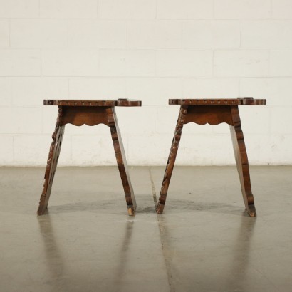 Pair of Neo Baroque Stools Walnut Italy 19th Century