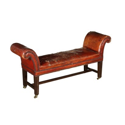 Leather English Sofa Mahogany Brass England 19th Century