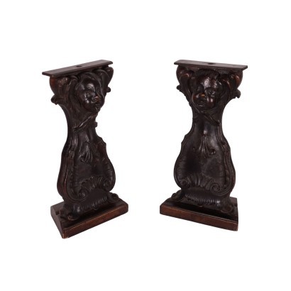 Paire de Sculptures Baroque Bois - Italie XVIII Siècle