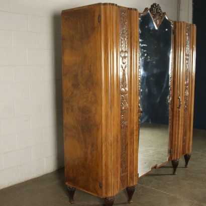 Liberty Wardrobe Walnut Mirror Italy 20th Century