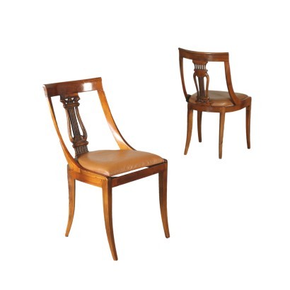 Antik, Stuhl, antike Stühle, antiker Stuhl, antiker italienischer Stuhl, antiker Stuhl, neoklassizistischer Stuhl, Stuhl aus dem 19. Jahrhundert, Paar Empire Style Walnut Chairs