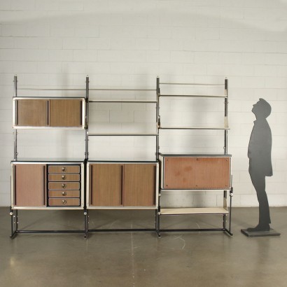 Bookcase U. Mascagni Wood Alluminium - Italy 1950s