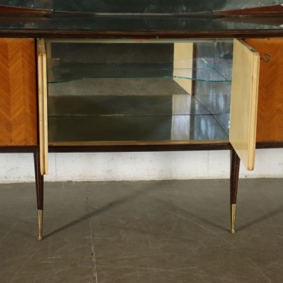 Buffet Cabinet Mahogany Veneer Back Treated Glass Brass Italy 1950s 60