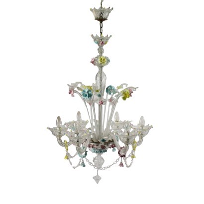 Chandelier Blown Glass Coloured Glass Murano Italy 20th Century