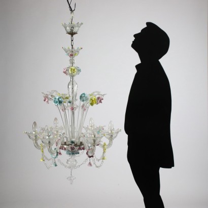 Chandelier Blown Glass Coloured Glass Murano Italy 20th Century