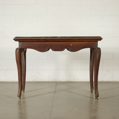 Table Basse Baroque Noyer Marbre - Italie XVIII Siècle