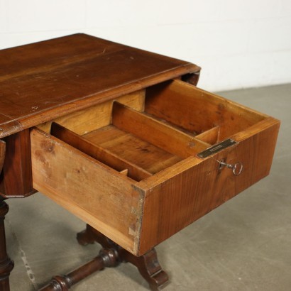 Small Working Table Walnut Veneer Italy 19th Century