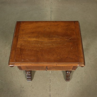 Small Working Table Walnut Veneer Italy 19th Century