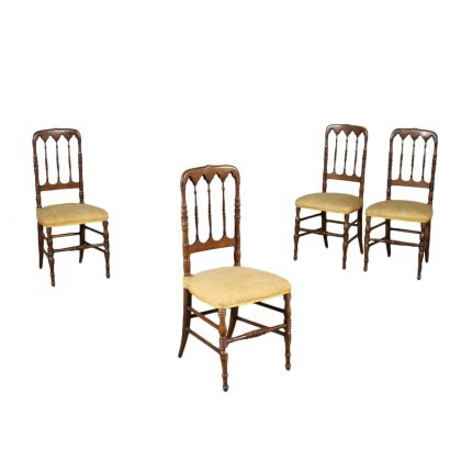 Groupe de 4 Chaises Chiavarines Noyer - Italie XIX Siècle