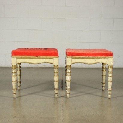Antik, Stuhl, antike Stühle, antiker Stuhl, antiker italienischer Stuhl, antiker Stuhl, neoklassischer Stuhl, Stuhl aus dem 19. Jahrhundert, Paar Empire-Hocker