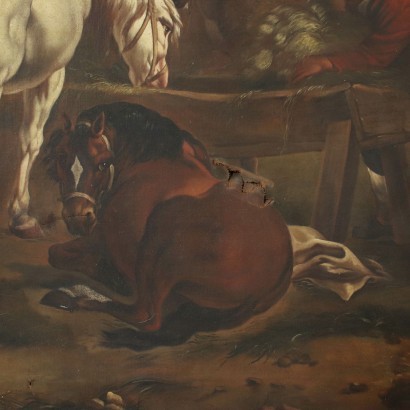 arte, arte italiano, pintura italiana antigua,Paisaje con establo de caballos,Paisaje con establo de caballos.