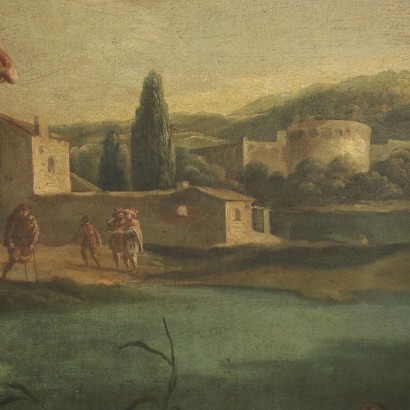 arte, arte italiana, pittura antica italiana,Paesaggio con Sosta dei Cavalli,Paesaggio con sosta dei cavalli.